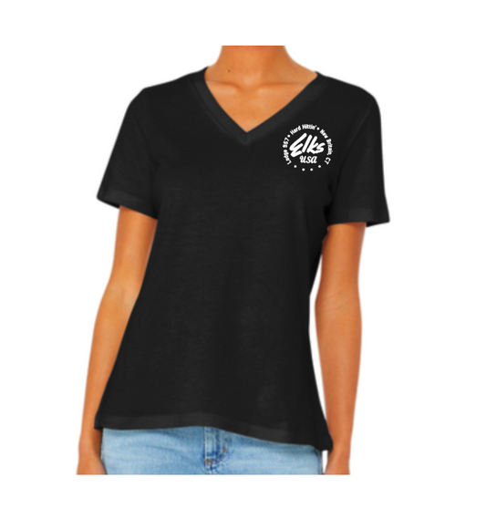 Elks Hard Hittin' Ladies V-Neck T-Shirt - Black