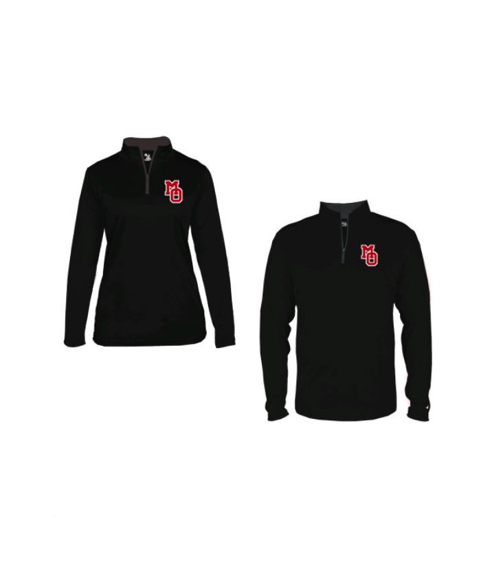 Black 1/4 Zip Long Sleeve Performance Unisex & Ladies